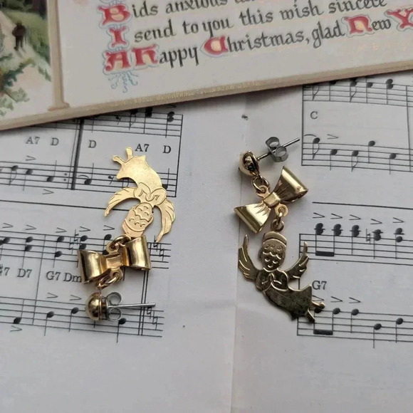 Gold Angel Bow Earrings - Picture 7 of 7